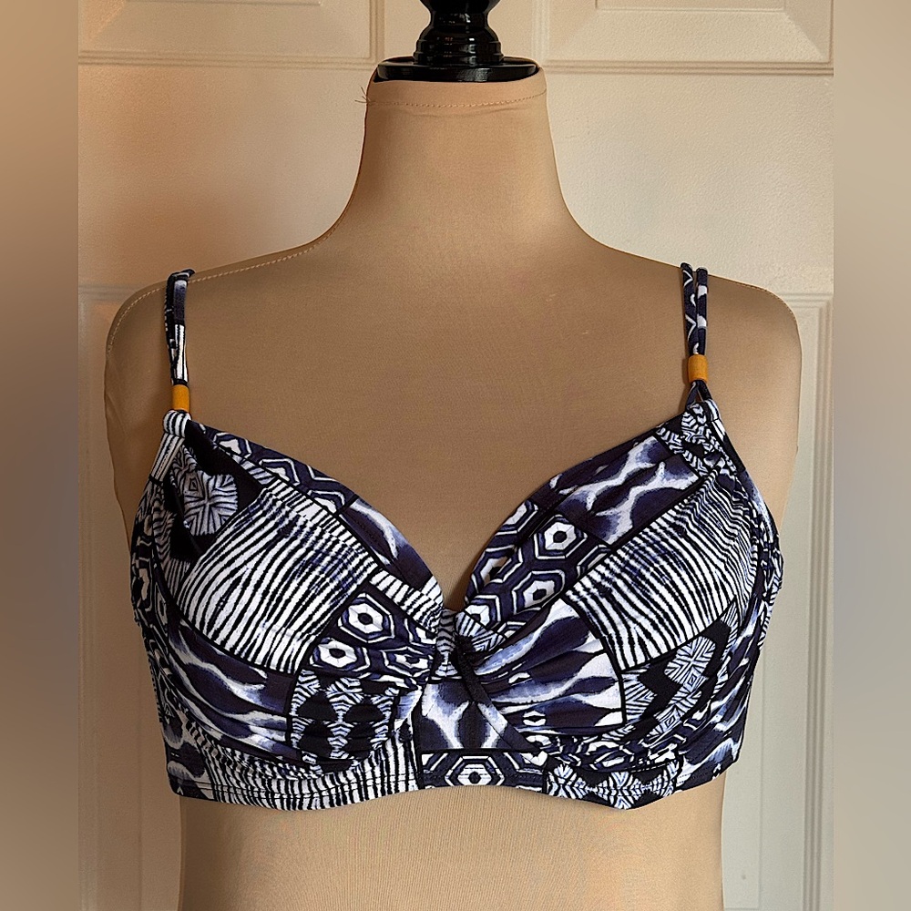 NWOT Bleu Rod Beattie convertible Swim top , blue dye, strap bead accent